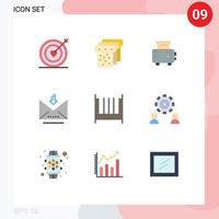 Set of 9 Modern UI Icons Symbols Signs for interior bedroom toast machine bed letter Editable Vector Design Elements