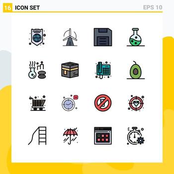 conjunto de pictogramas de 16 líneas llenas de colores planos simples de computadoras de ciencia médica experimento gadget elementos de diseño de vectores creativos editables