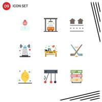 Mobile Interface Flat Color Set of 9 Pictograms of desk tower estate technology residences Editable Vector Design Elements