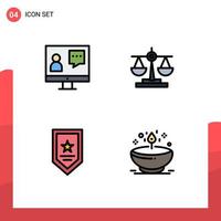 Set of 4 Modern UI Icons Symbols Signs for communication award online justice star Editable Vector Design Elements