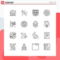 16 Universal Outlines Set for Web and Mobile Applications water gun awareness process setup Editable Vector Design Elements