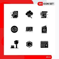 Group of 9 Modern Solid Glyphs Set for book reality plan view vision Editable Vector Design Elements