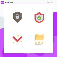 Modern Set of 4 Flat Icons Pictograph of internet full web security shield data Editable Vector Design Elements