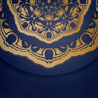 Visiting business card in dark blue color with luxurious gold pattern for your contacts. vector