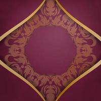 Burgundy brochure with antique gold ornaments for your brand. vector