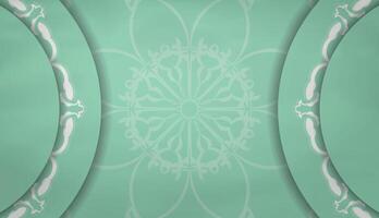 Mint color banner with Indian white pattern and text space vector