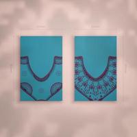 Presentable business card in turquoise color with abstract purple pattern for your business. vector