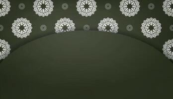 Baner of dark green color with mandala white pattern for design under logo or text vector