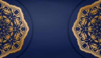 Dark blue banner with abstract gold ornament for design under logo or text vector