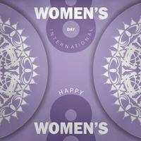 Brochure template march 8 international womens day purple color with abstract white ornament vector