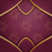 Brochure in burgundy color with vintage gold ornaments for your design. vector