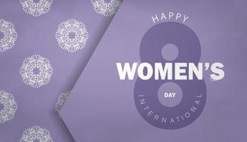 International womens day 8 march flyer template in purple color with luxury white pattern vector