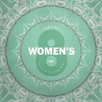 Mint international womens day greeting card with abstract white pattern vector