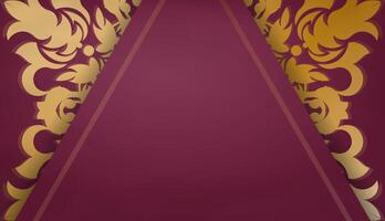 Baner of burgundy color with abstract gold ornament for design under logo or text vector