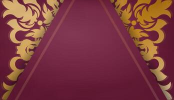 Baner of burgundy color with abstract gold ornament for design under logo or text vector