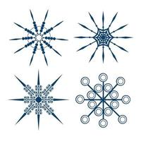 conjunto de copos de nieve azules de varias formas geométricas sobre un fondo blanco. en vector para el diseño de invierno