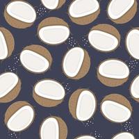 Dark seamless pattern with halves of coconuts on a blue background vector