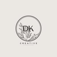 dk arte del logotipo inicial del vector de belleza, logotipo de escritura a mano de firma inicial, boda, moda, joyería, boutique, floral y botánica con plantilla creativa para cualquier empresa o negocio.