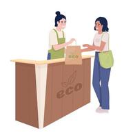 Visiting eco shop semi flat color vector characters. Editable figures. Full body people on white. Simple cartoon style illustrations for web graphic design and animation