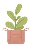 Houseplant in wicker basket semi flat color vector object. Editable elements. Full sized items on white. Home decor simple cartoon style illustration for web graphic design and animation