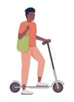 Guy with electric kick scooter semi flat color vector character. Urban mobility. Editable figure. Full body person on white. Simple cartoon style illustration for web graphic design and animation