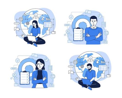 Business online flat concept vector illustrations set. Corporate workers. Editable 2D cartoon character on white for web design. Business creative ideas pack for website, mobile, presentation