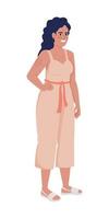 Happy woman in jumpsuit semi flat color vector character. Casual fashion. Editable figure. Full body person on white. Simple cartoon style illustration for web graphic design and animation