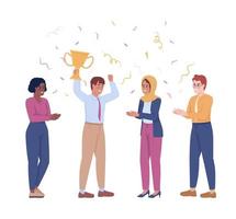 Business team celebrating victory semi flat color vector characters. Editable figures. Full body people on white. Award simple cartoon style illustration for web graphic design and animation