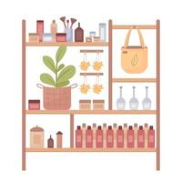 Rack with eco cosmetics semi flat color vector object. Natural skincare. Editable elements. Full sized items on white. Simple cartoon style illustration for web graphic design and animation