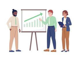 Team discussing success strategy semi flat color vector characters. Editable figures. Full body people on white. Business simple cartoon style illustration for web graphic design and animation