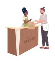 servicio de tienda ecológica caracteres vectoriales de color semiplano. figuras editables. personas de cuerpo completo en blanco. ilustraciones simples de estilo de dibujos animados para diseño gráfico web y animación vector