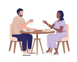 Couple on date drinking wine and eating meals semi flat color vector characters. Editable figures. Full body people on white. Simple cartoon style illustration for web graphic design and animation