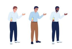 invitado masculino dando brindis del día de la boda juego de caracteres vectoriales de color semiplano. figuras editables. personas de cuerpo completo en blanco. paquete de ilustración de estilo de dibujos animados simple para diseño gráfico web y animación vector