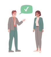 Manager approving employee proposal semi flat color vector characters. Editable figures. Full body people on white. Business simple cartoon style illustration for web graphic design and animation