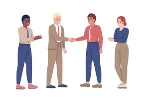 Business deal celebration semi flat color vector characters. Editable figures. Full body people on white. Teamwork simple cartoon style illustration for web graphic design and animation