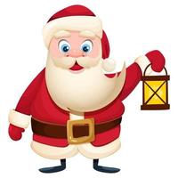 Cartoon Santa Claus in a red suit holding an old flashlight. Merry Christmas and Happy New Year Isolated vector cartoon illustration for greeting card, banner and more.