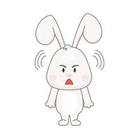 Cute angry rabbit character isolated on white. vector