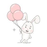 Cute rabbit character with balloons isolated on white. vector