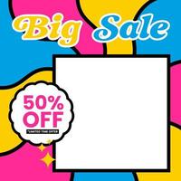 Social media post template in retro design style. Feed template with big sale text. vector