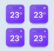 Interface elements for weather forecast mobile app. Purple UI toolkit vector illustration.