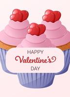Postcard to Valentine's Day. Realistic cupcake with decorations. vector