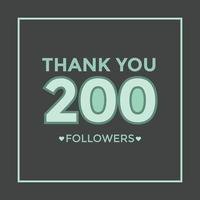 gracias banner de plantilla de felicitación de 200 seguidores. celebración de cien seguidores plantilla de 200 suscriptores para redes sociales vector