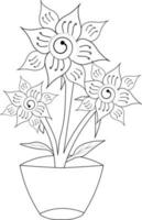 Flower vase hand-drawn simple sketch art ink illustration coloring books for children. vector