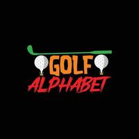 diseño de camiseta de vector de alfabeto de golf. diseño de camiseta de pelota de golf. se puede utilizar para imprimir tazas, diseños de pegatinas, tarjetas de felicitación, afiches, bolsos y camisetas.