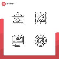 4 User Interface Line Pack of modern Signs and Symbols of frame error photo creative warning Editable Vector Design Elements