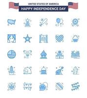 USA Happy Independence DayPictogram Set of 25 Simple Blues of police investigating bat badge day Editable USA Day Vector Design Elements