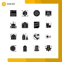 Group of 16 Modern Solid Glyphs Set for monitor seo witch desktop chemistry Editable Vector Design Elements