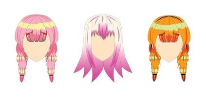 3 haircuts for anime girl character vector