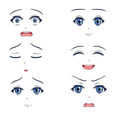 Collection Of Cartoon Faces Expressions Emoticons In Anime Style Vector  Illustration Of Emotions For Your Design Game Card Royalty Free SVG  Cliparts Vectors And Stock Illustration Image 122202928