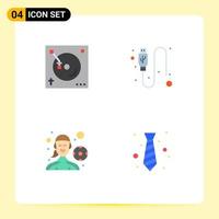 Modern Set of 4 Flat Icons Pictograph of mix football player sound usb playing football Editable Vector Design Elements